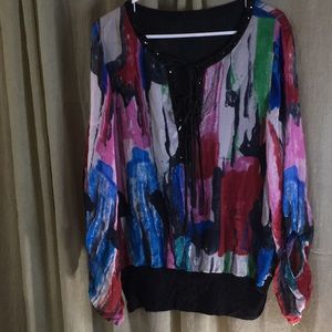 Manyus Wearable Art 100% silk blouse peasant style large